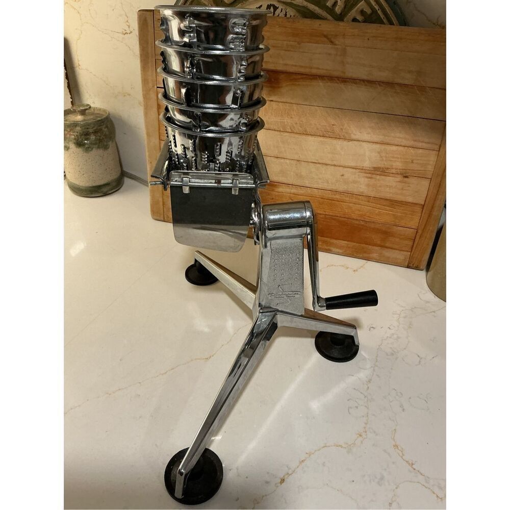 Saladmaster Five Star Manual Food Processor with 5 Cones/ Blades Chrome  Vintage